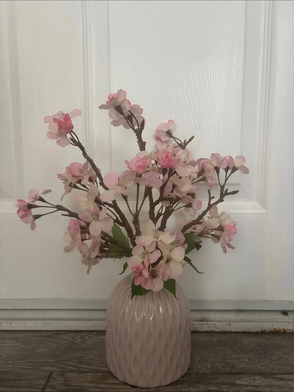 Pink Artificial Cherry Blossom Arrangement in Ceramic Vase - Unbranded
